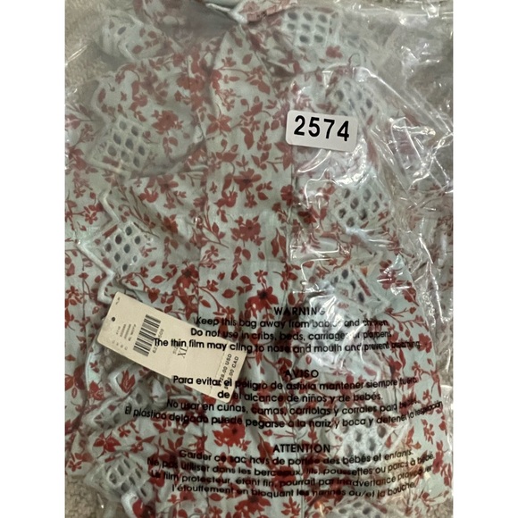 Anthropologie Trina Bow Blouse Light Blue and Red Floral Motif NWT Sz XL - Picture 10 of 11